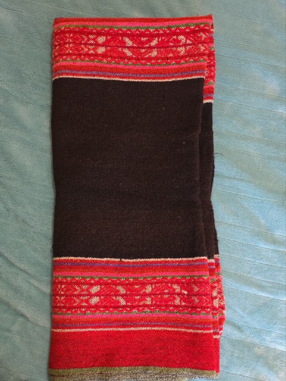 Handwoven Black Blanket with Red Striped Pattern - Picture 5 of 5